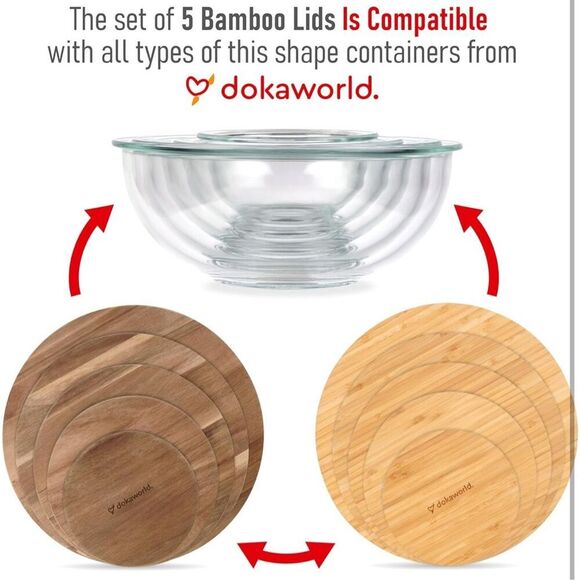 NEW Glass Mixing Bowls Acacia Lids - (Bowls Not Included) - Picture 4 of 7